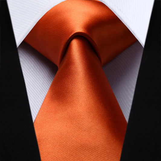 Hisdern Burnt Orange Solid Men’s Tie Set for Formal & Wedding