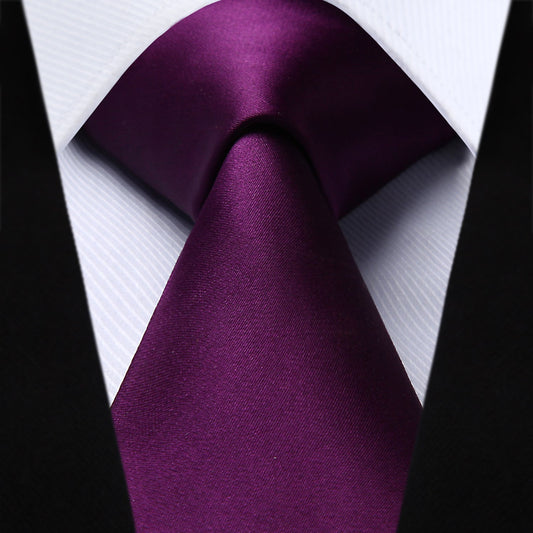 Hisdern Eggplant Purple Solid Men’s Tie Set for Formal & Wedding