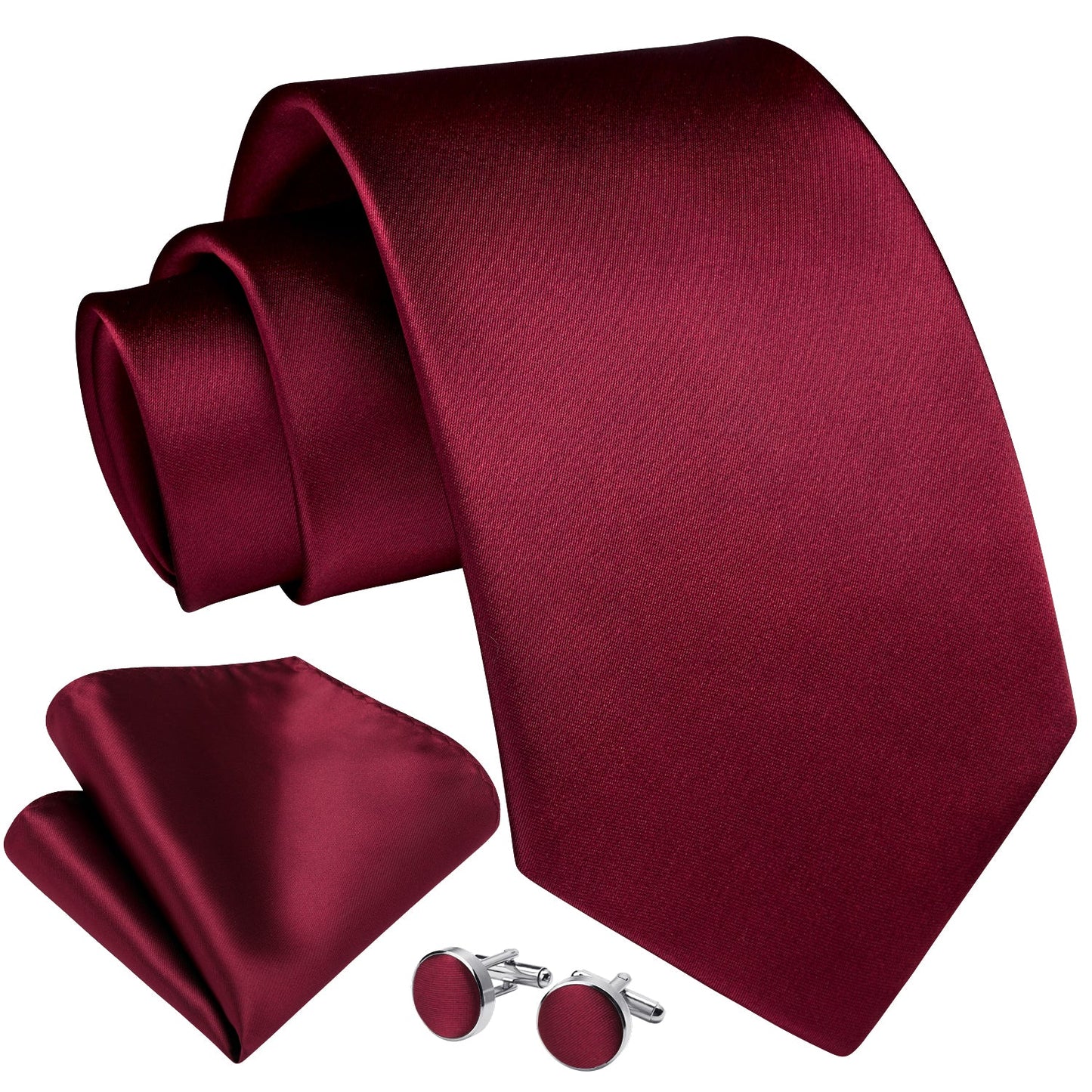 Hisdern Burgundy Solid Wedding Accessories Set with Cufflinks