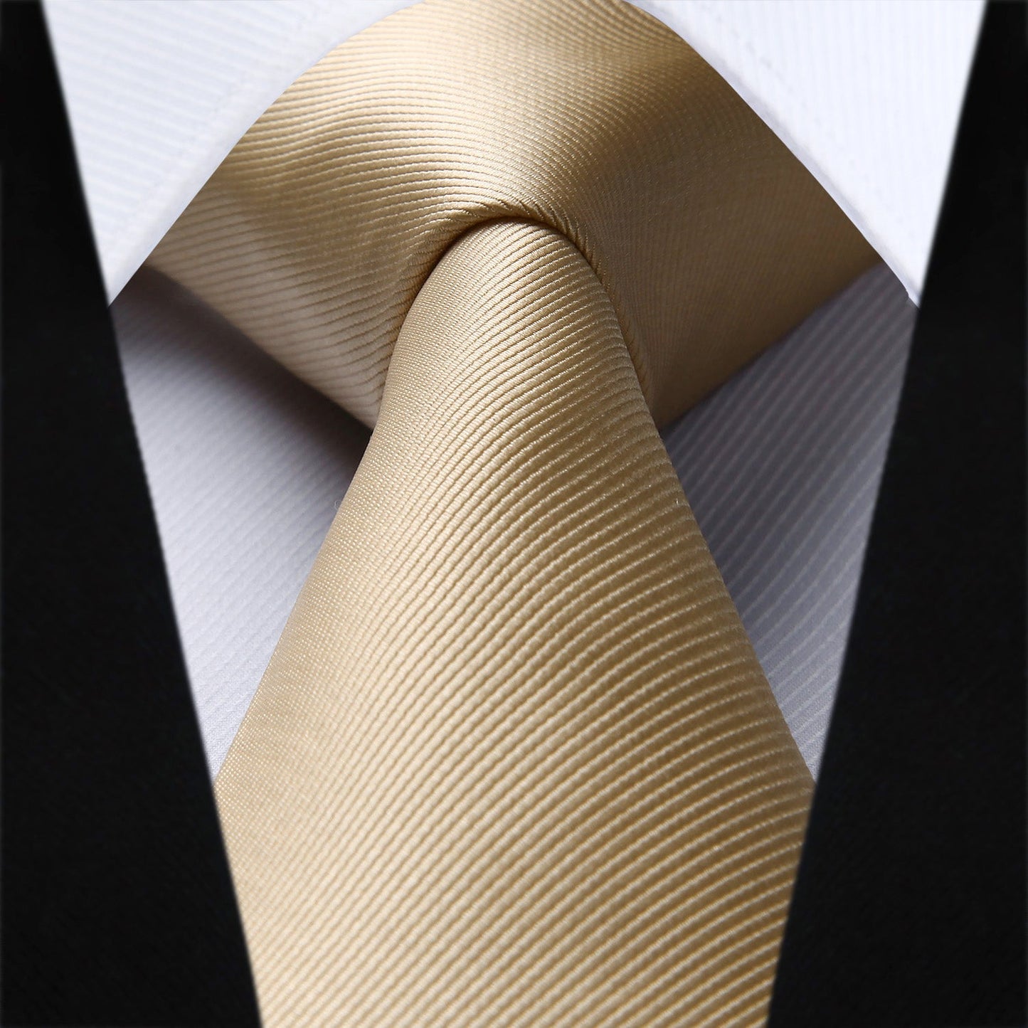 Hisdern Champagne Beige Solid Men’s Tie Set for Formal & Wedding