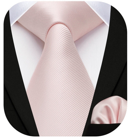 Hisdern Pink Blush Solid Men’s Tie Set for Formal & Wedding