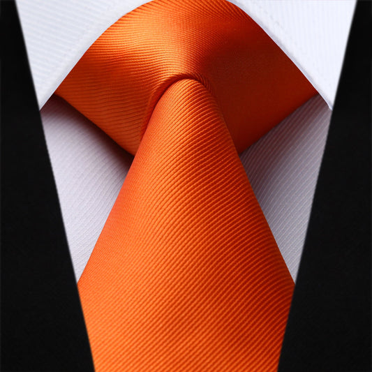 Hisdern Orange Solid Men’s Tie Set for Formal & Wedding