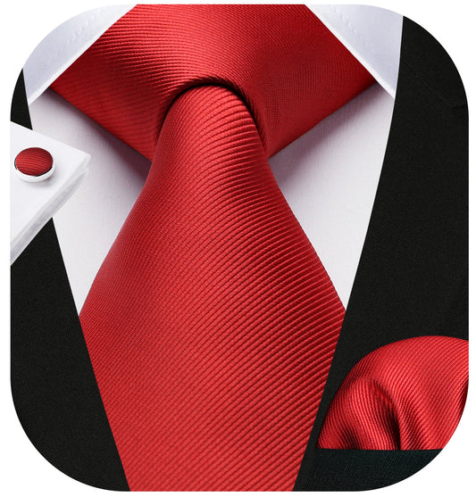 Hisdern Red Solid Wedding Accessories Set with Cufflinks