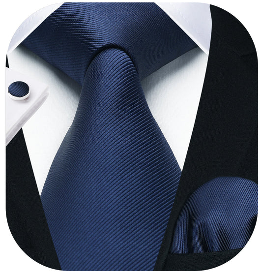 Hisdern Navy Blue Solid Wedding Accessories Set with Cufflinks