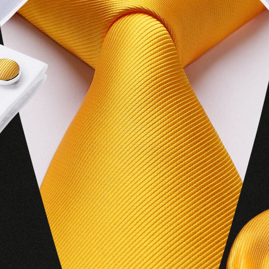Hisdern Yellow Solid Wedding Accessories Set with Cufflinks