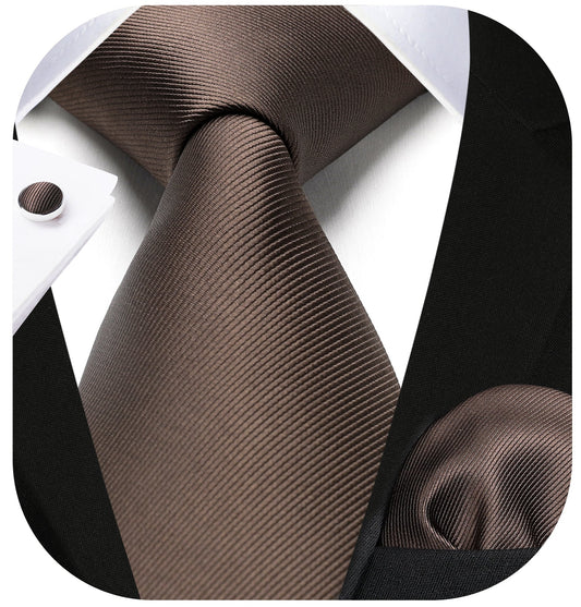 Hisdern Brown Solid Wedding Accessories Set with Cufflinks