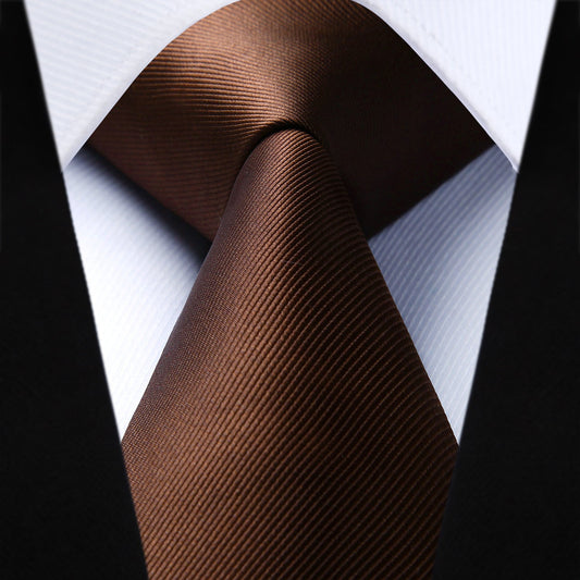 Hisdern Brown Solid Men’s Tie Set for Formal & Wedding