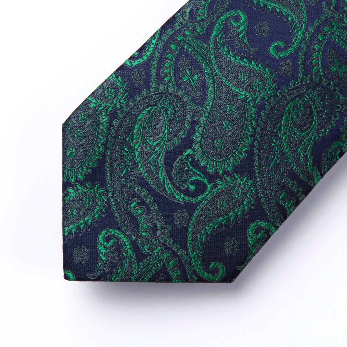 Hisdern Green Navy Blue Paisley Tie Set For Groomsmen