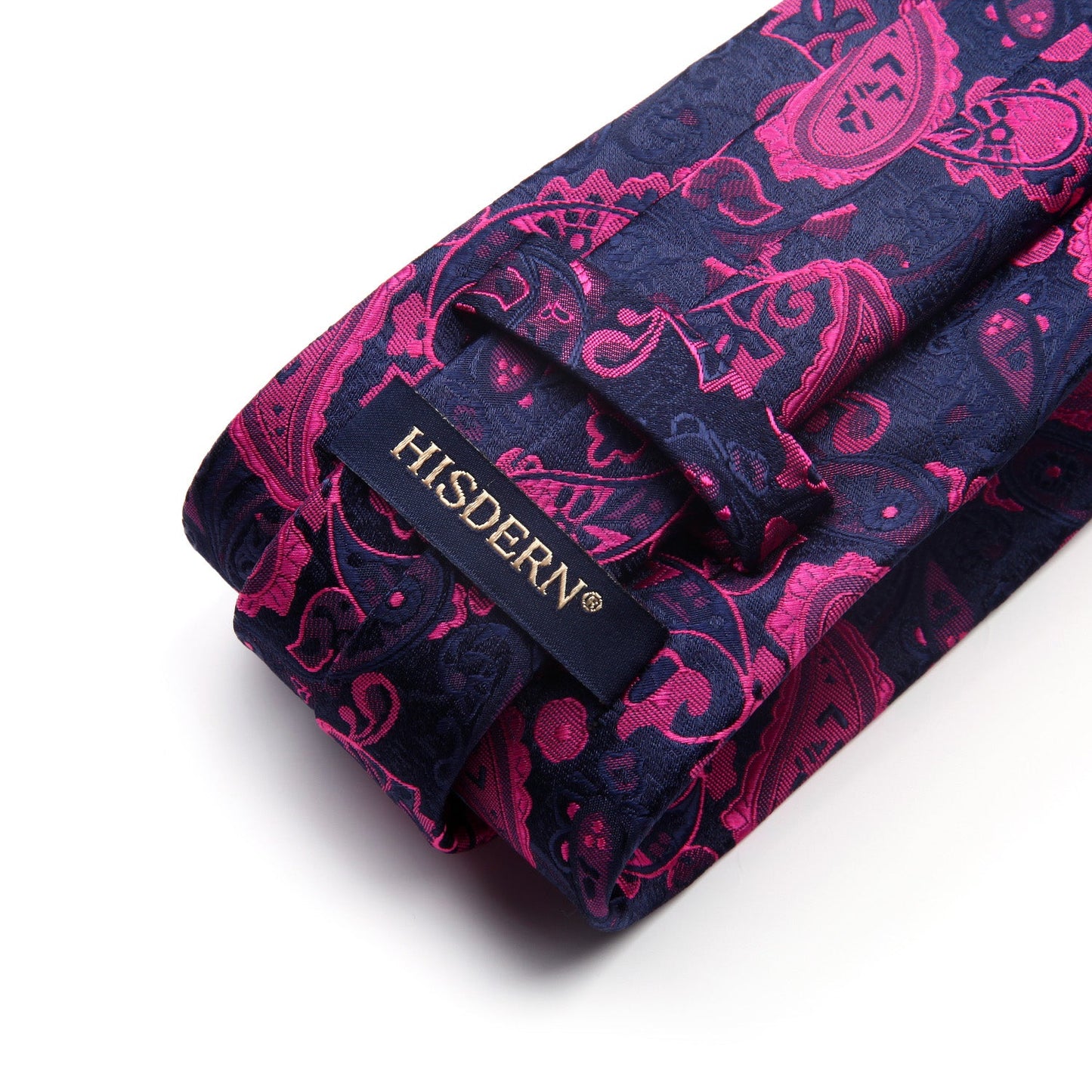 Hisdern Hot Pink Navy Blue Paisley Tie Set For Formal Wear