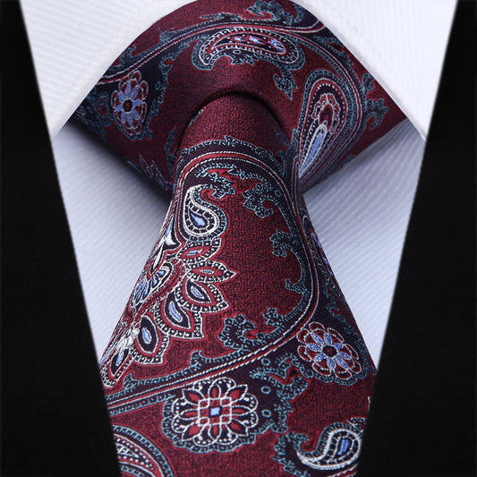 Hisdern Burgundy White Paisley Floral Wedding Accessories Set