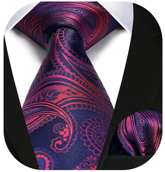 Hisdern Purple Red Paisley Tie Set For Formal Wear