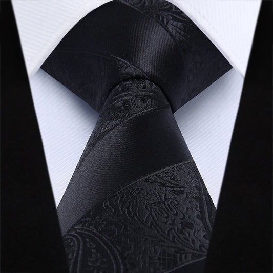 Hisdern Black Striped Formal Wear Accessories Set