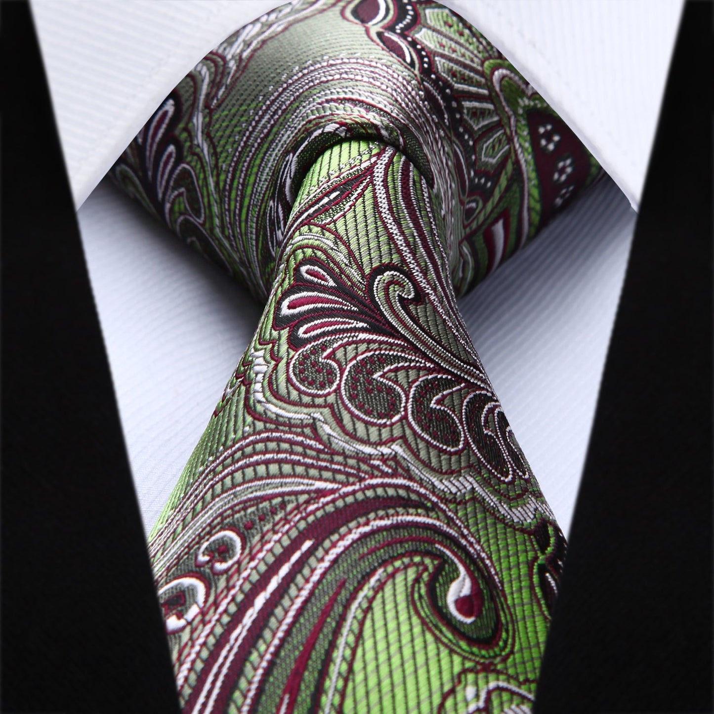 Hisdern Olive Green Burgundy Paisley Tie Set For Groomsmen