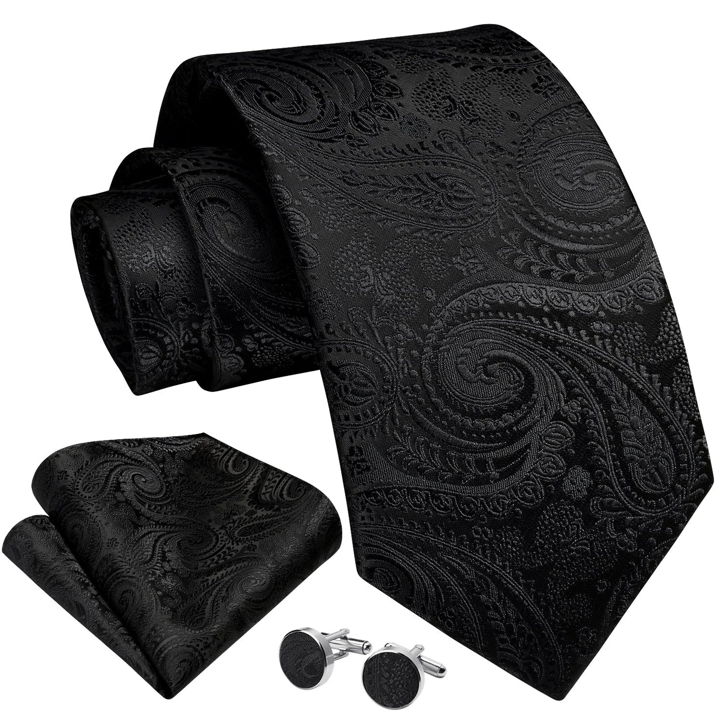 Hisdern Black Paisley Wedding Accessories Set with Cufflinks