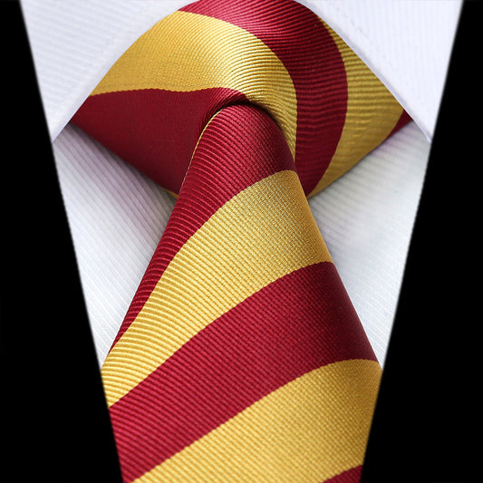 Hisdern Gold Red Striped Business Tie Set