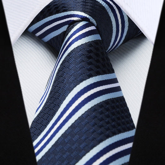 Hisdern Navy Blue Striped Business Tie Set