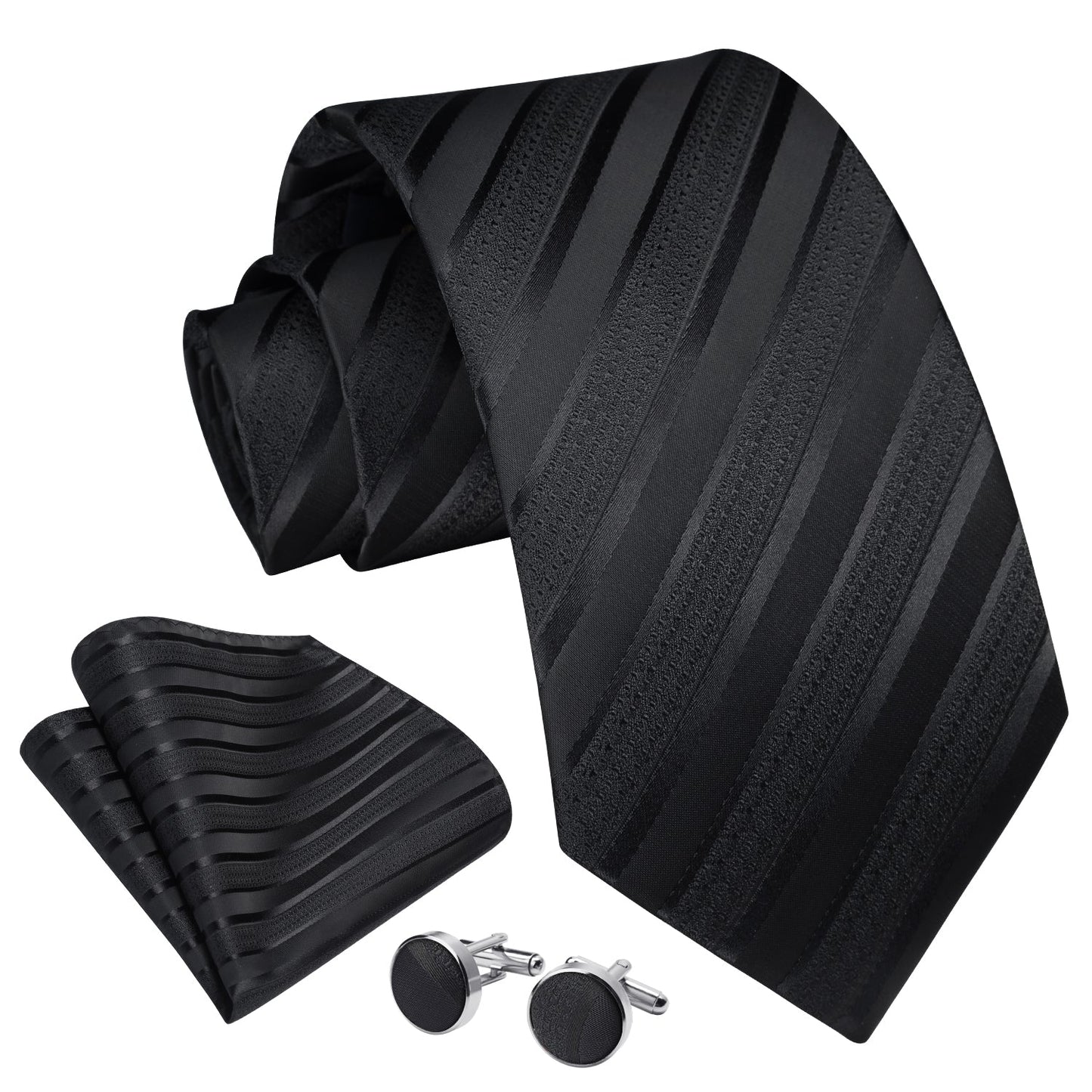 Hisdern Black Striped Wedding Accessories Set with Cufflinks