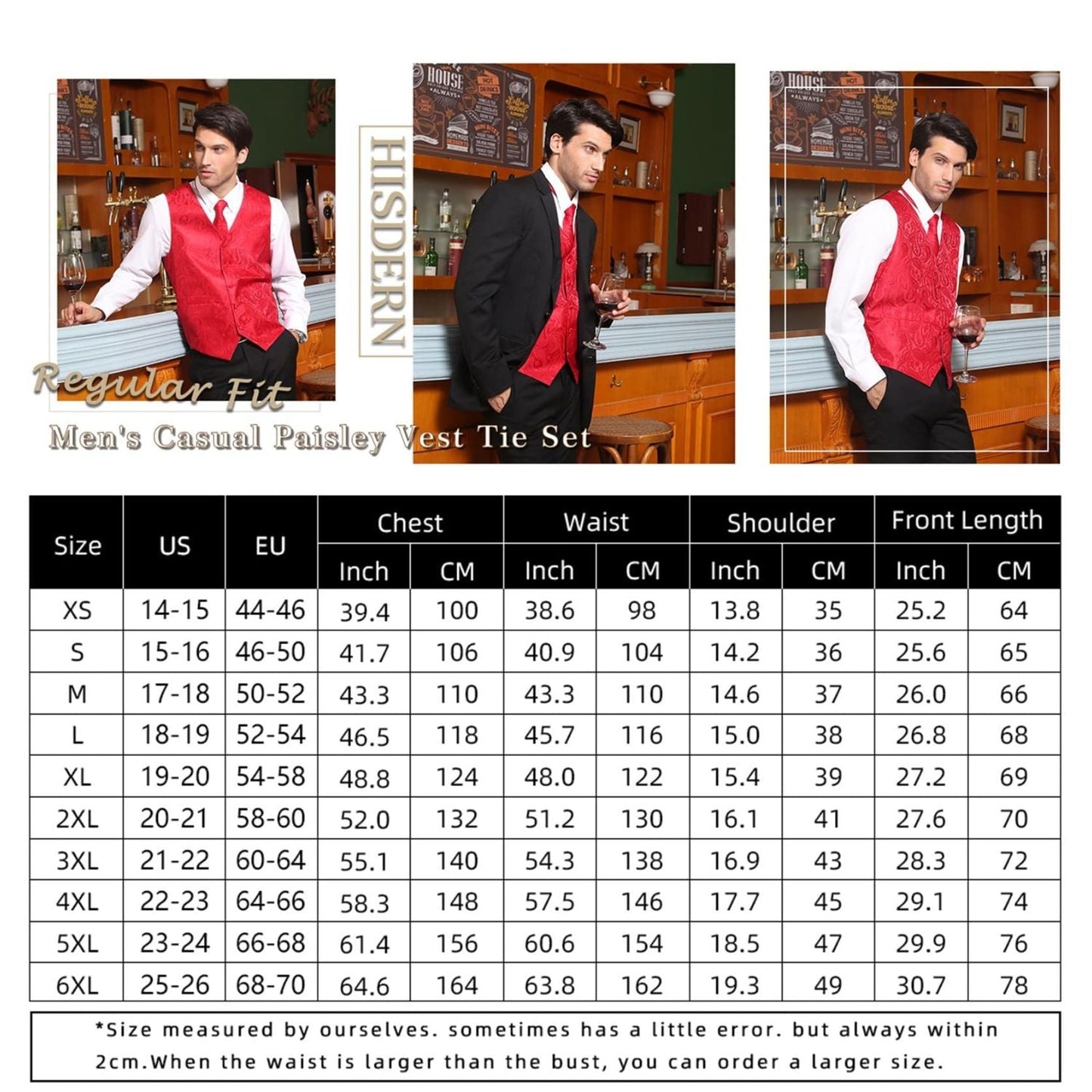 Hisdern Burgundy Paisley Floral  Silk-Lined 3pc Suit Vest Set for Weddings