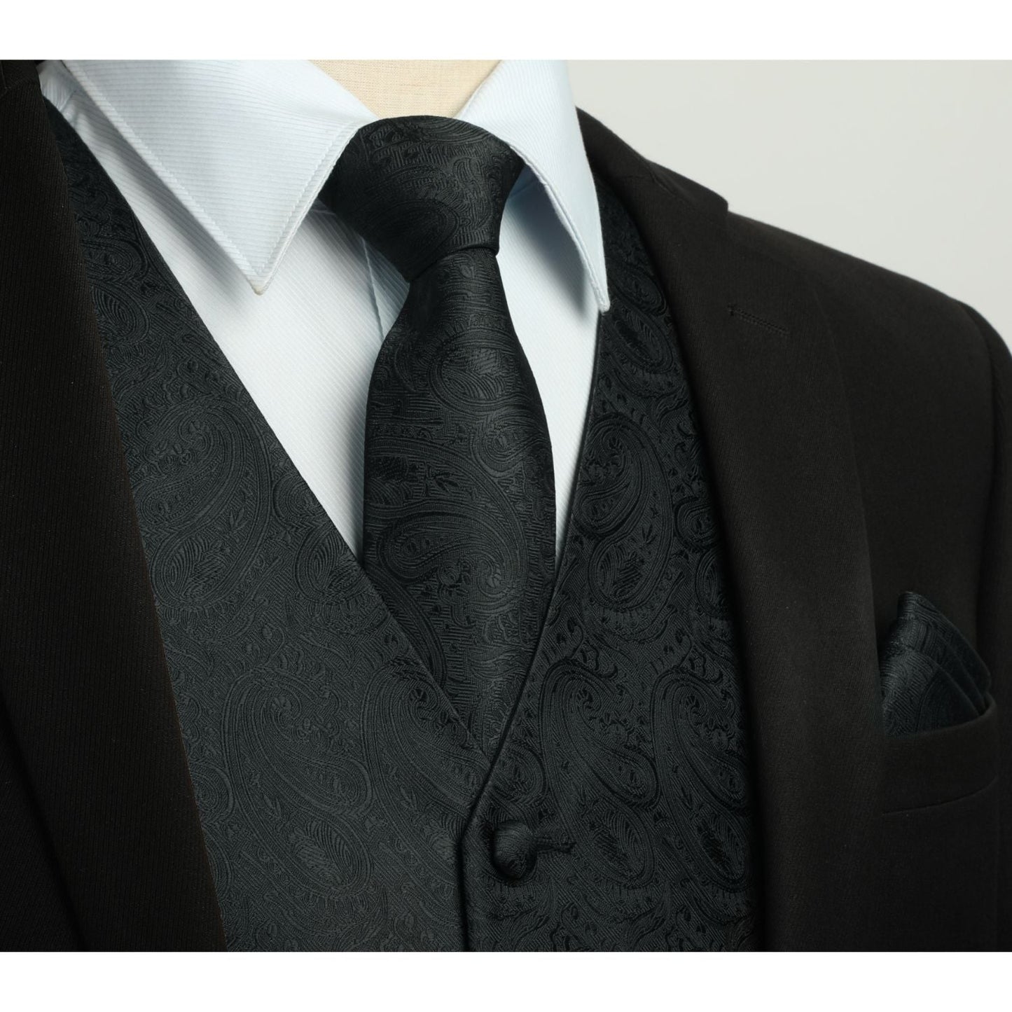 Hisdern Men's Black Paisley Vest Tie Set For Weddings Anniversary