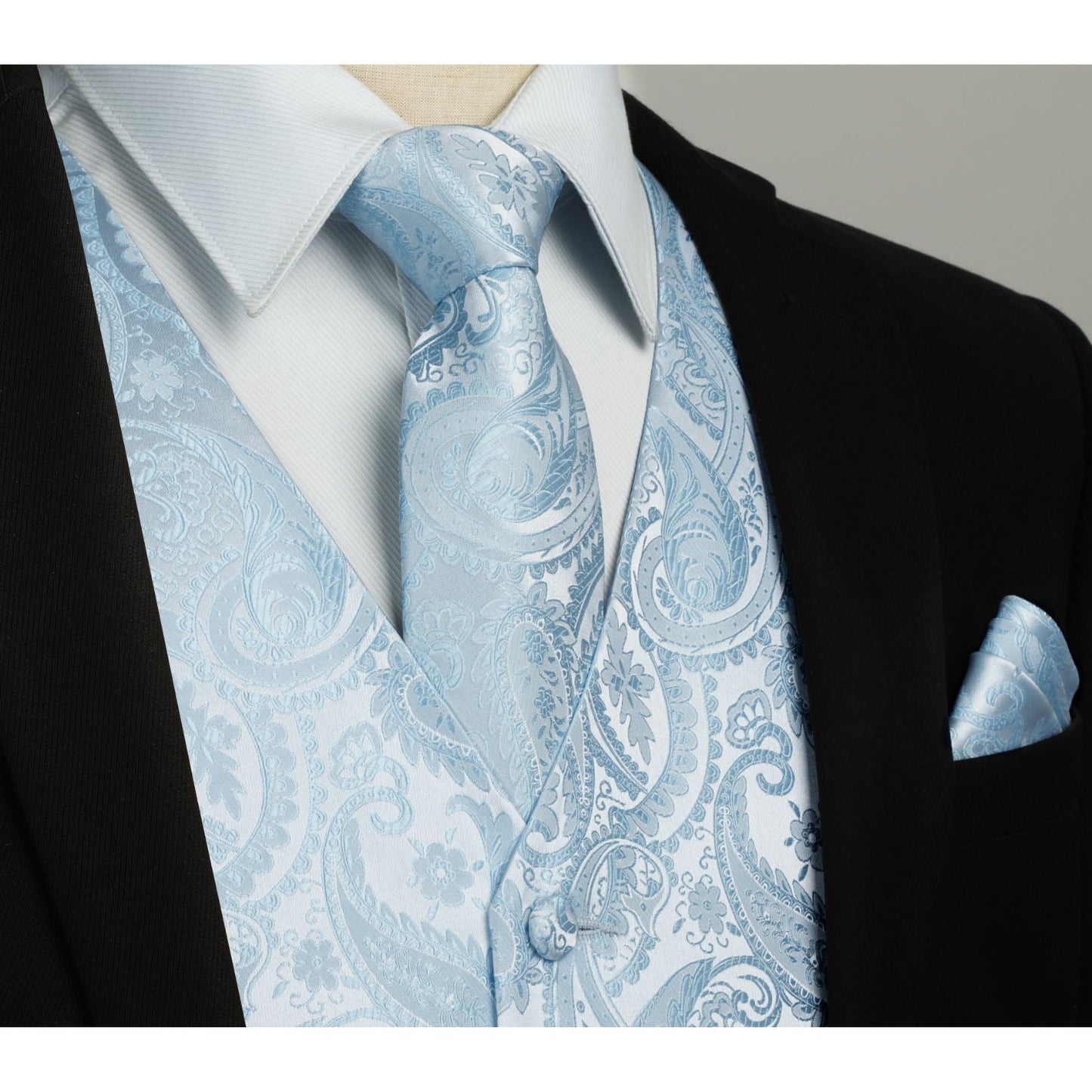 Hisdern Men's Blue Paisley Vest Tie Set For Weddings
