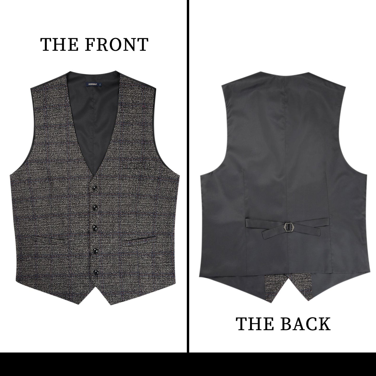 Hisdern Men's Grey Plaid Wedding Vest For Skinny Guys