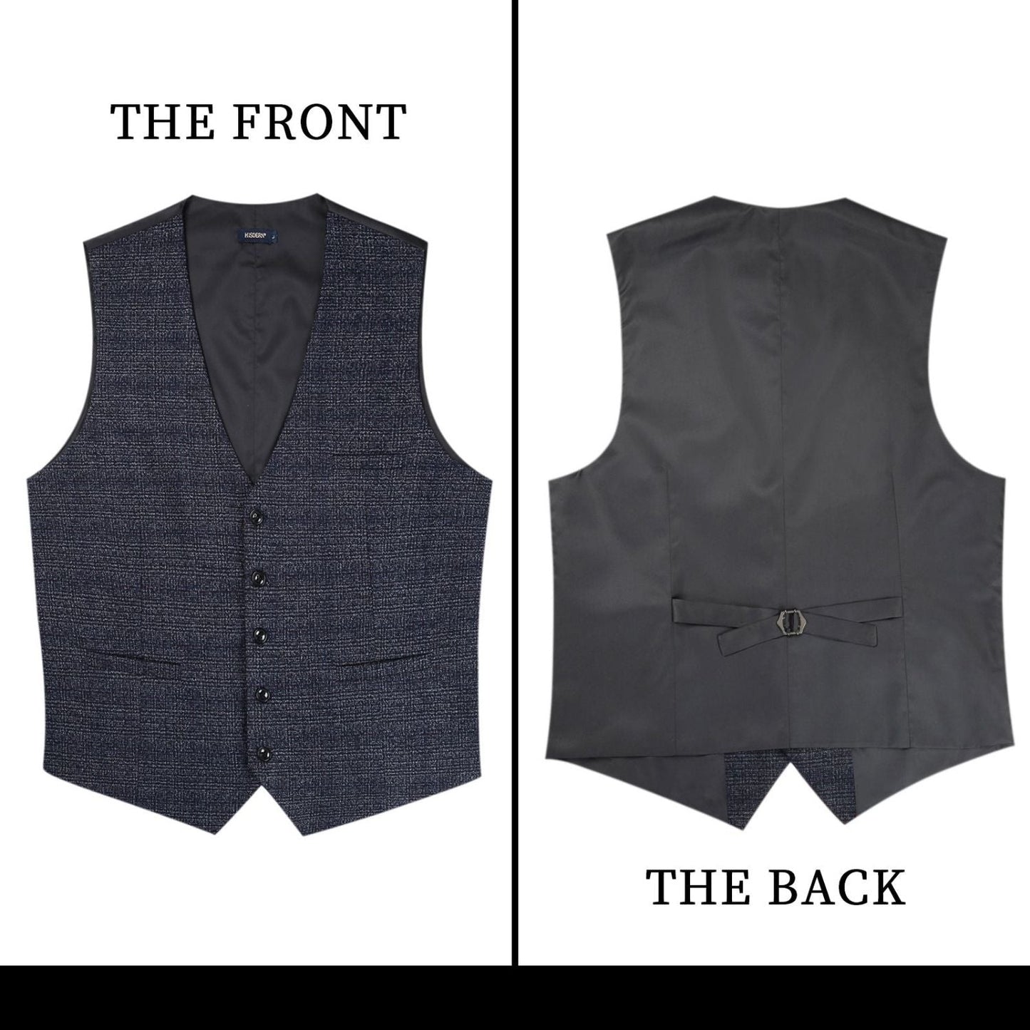 Hisdern Men's Navy Blue Plaid Slim Suit Vest Formal Wear