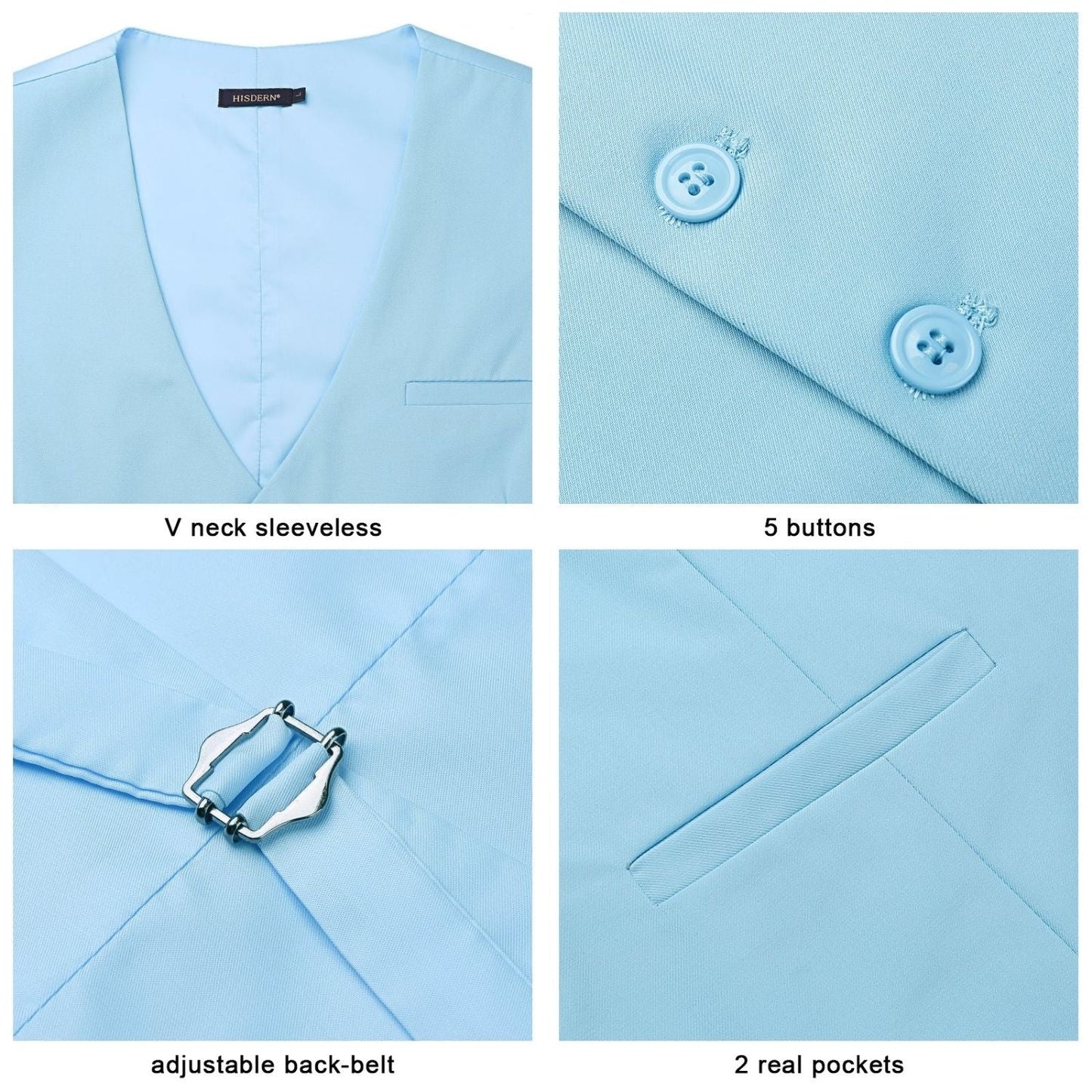 Hisdern Men's Blue Satin Suit Vest Formal Wear