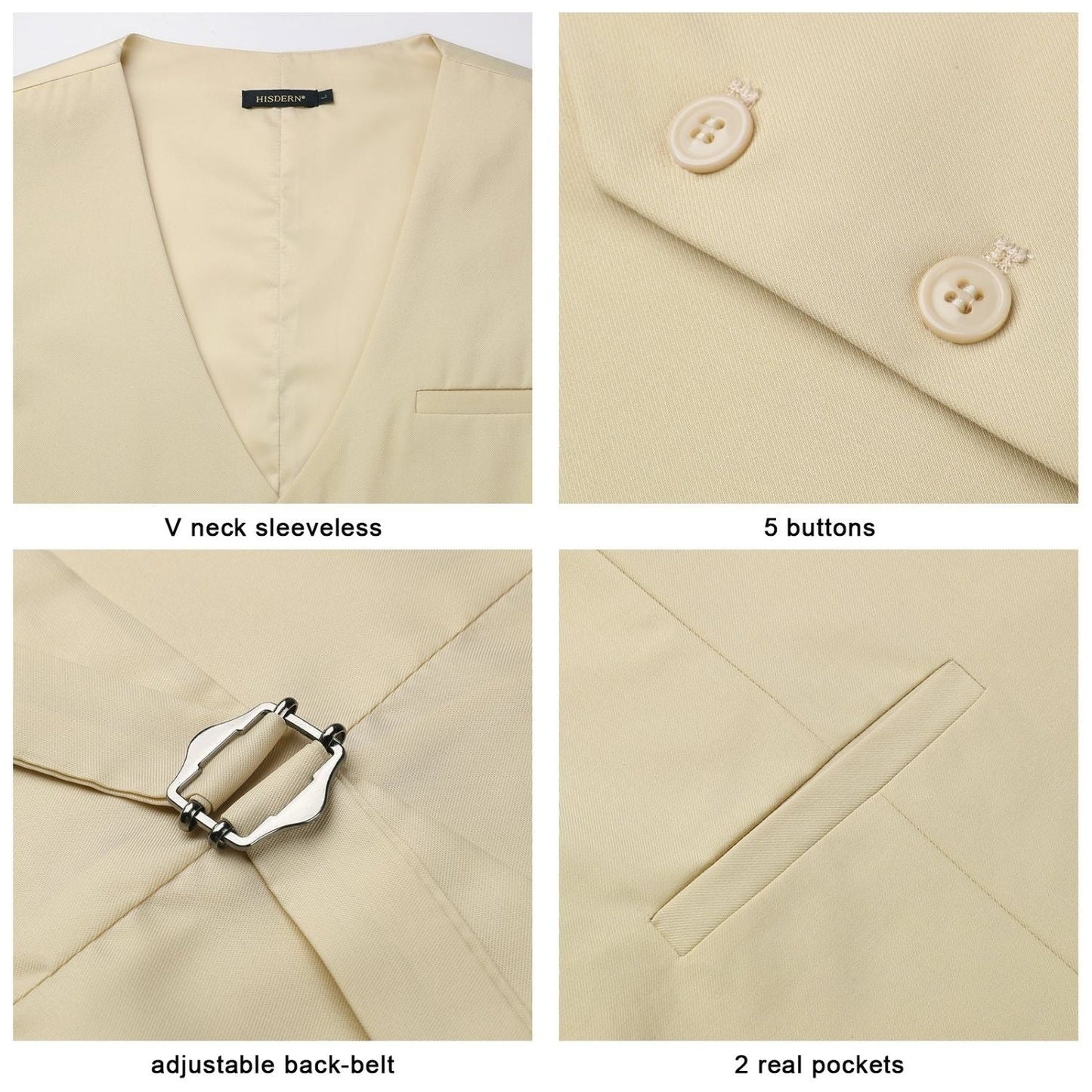 Hisdern Men's Light Beige Satin Suit Vest Formal Wear