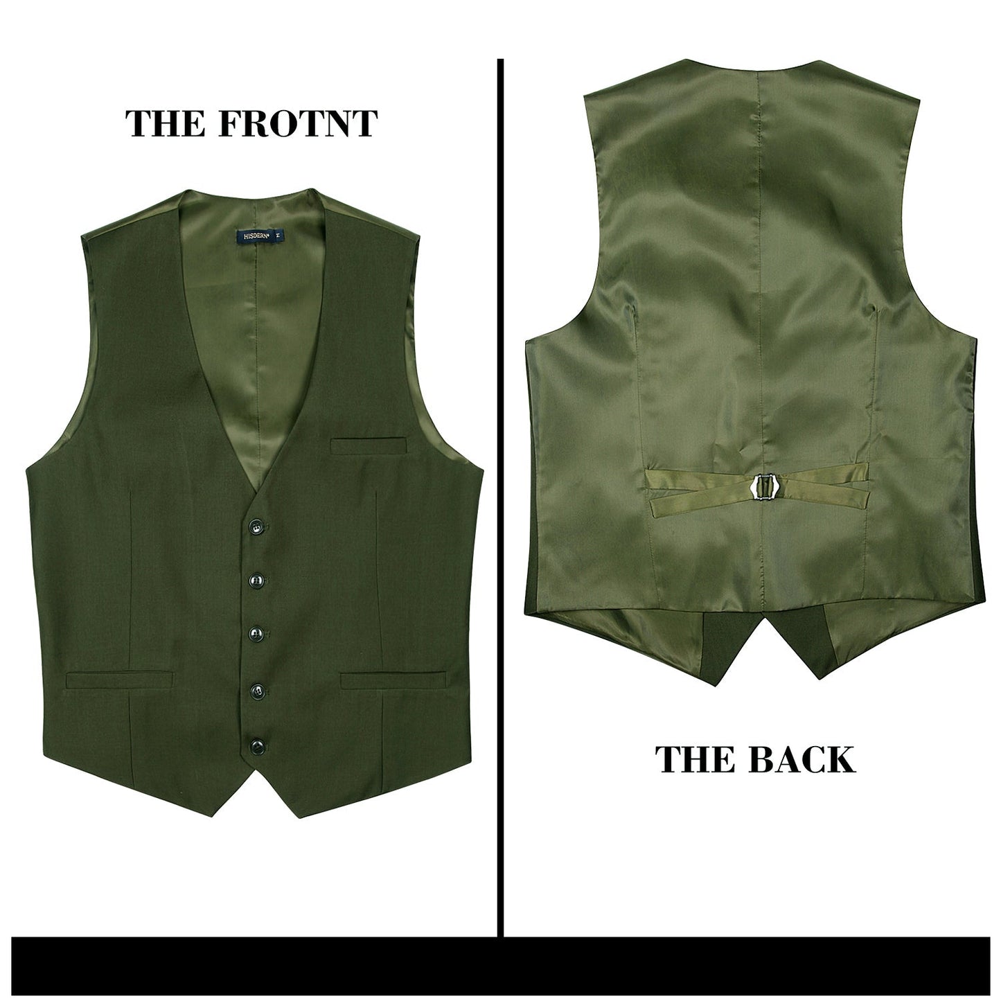 Hisdern Men's Green Satin Suit Vest Formal Wear