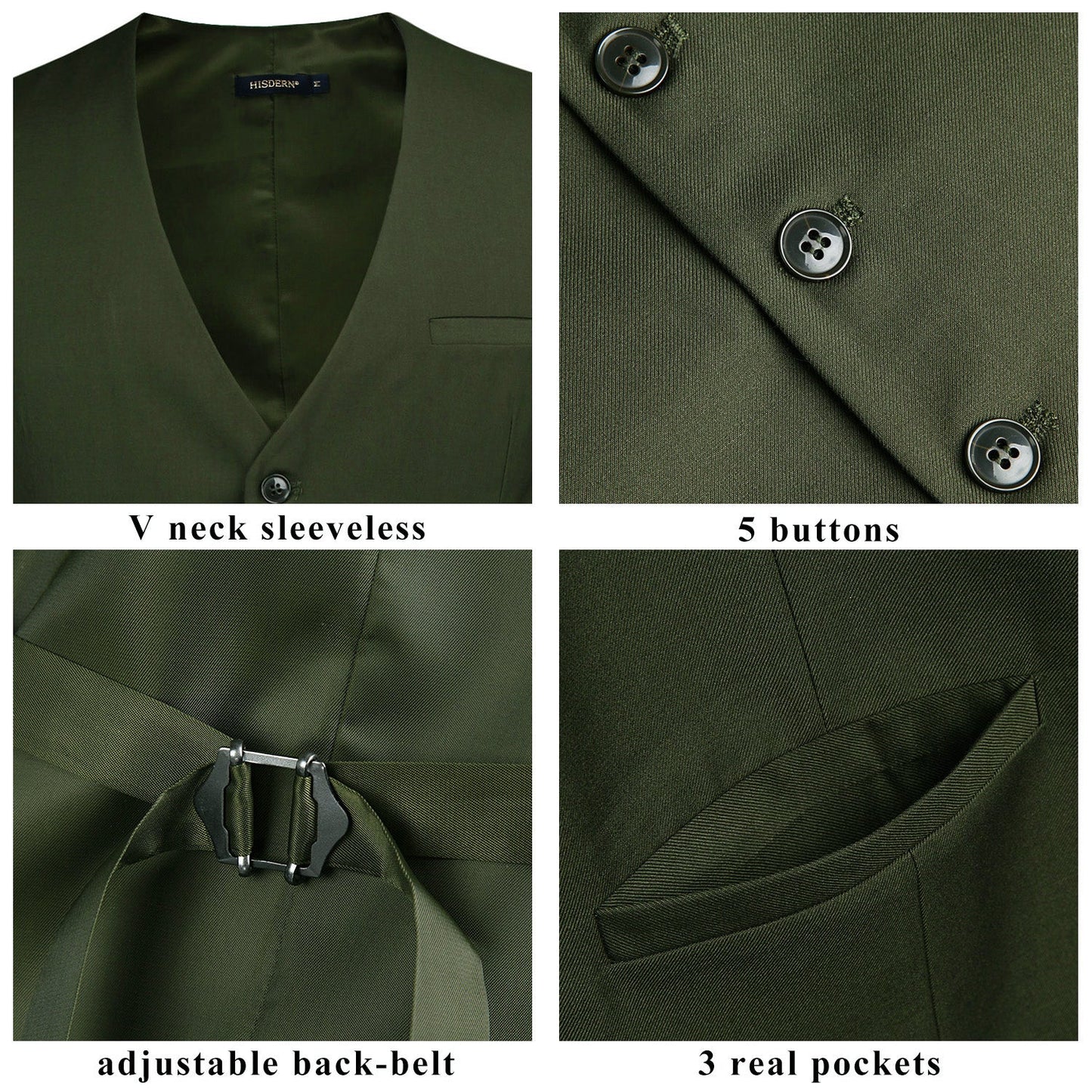 Hisdern Men's Green Satin Suit Vest Formal Wear