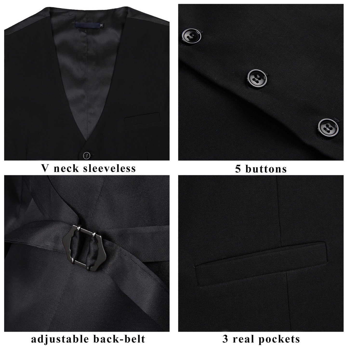 Hisdern Black Satin Foraml Vest - Formal Office Wear