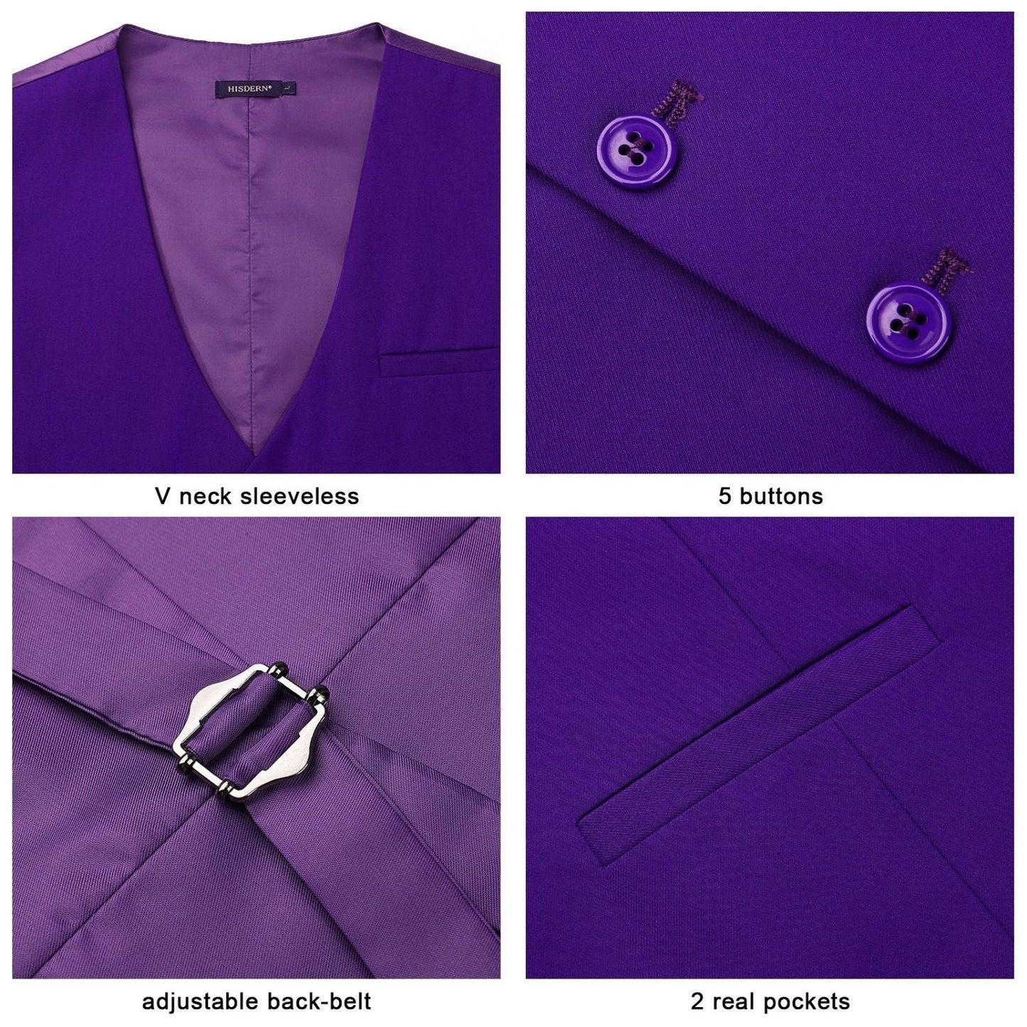 Hisdern Men's Purple Satin Suit Vest Formal Wear