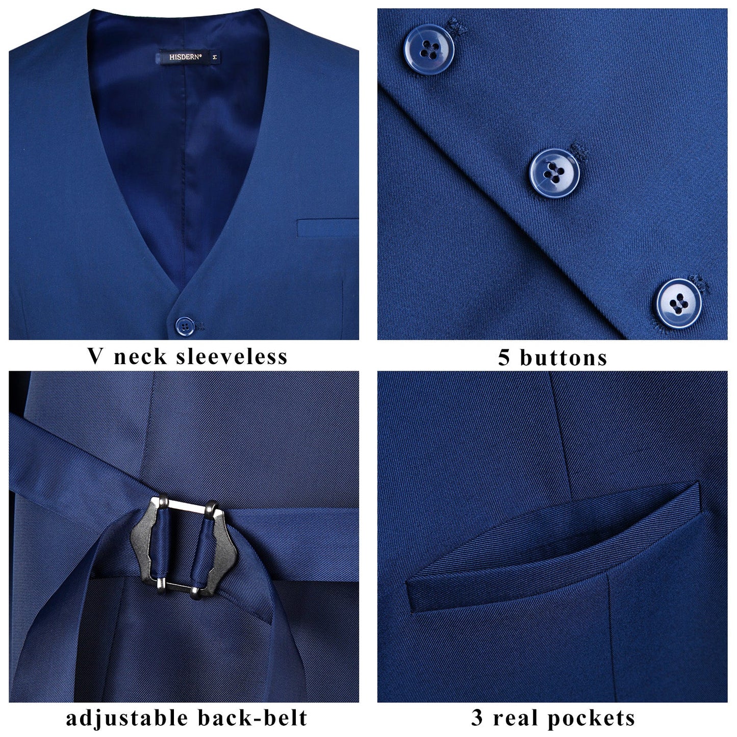 Hisdern Men's Navy Blue Satin Suit Vest Formal Wear