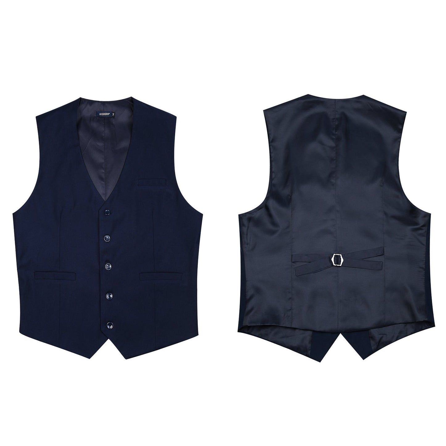 Hisdern Men's Navy Blue Satin Suit Vest Formal Wear