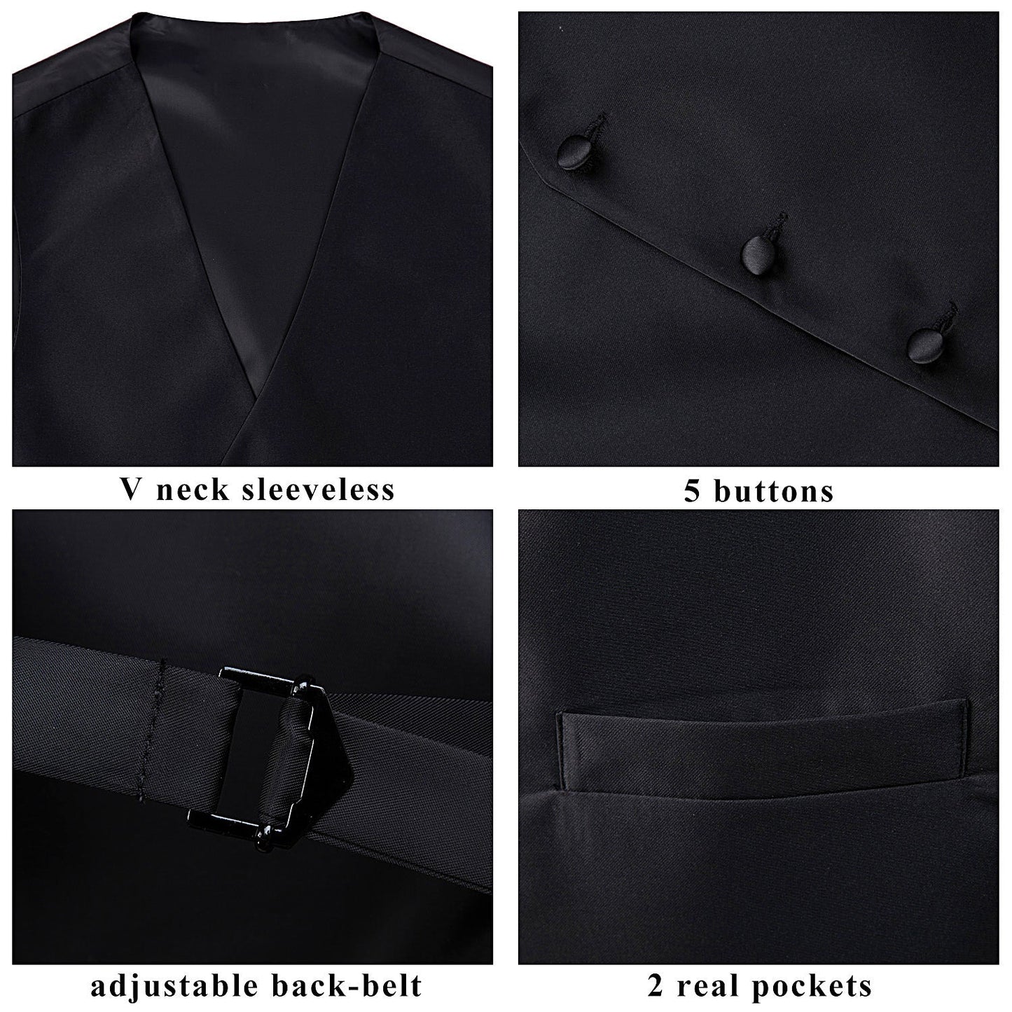 Hisdern BLACK Solid 3pc Suit Vest Set for wedding