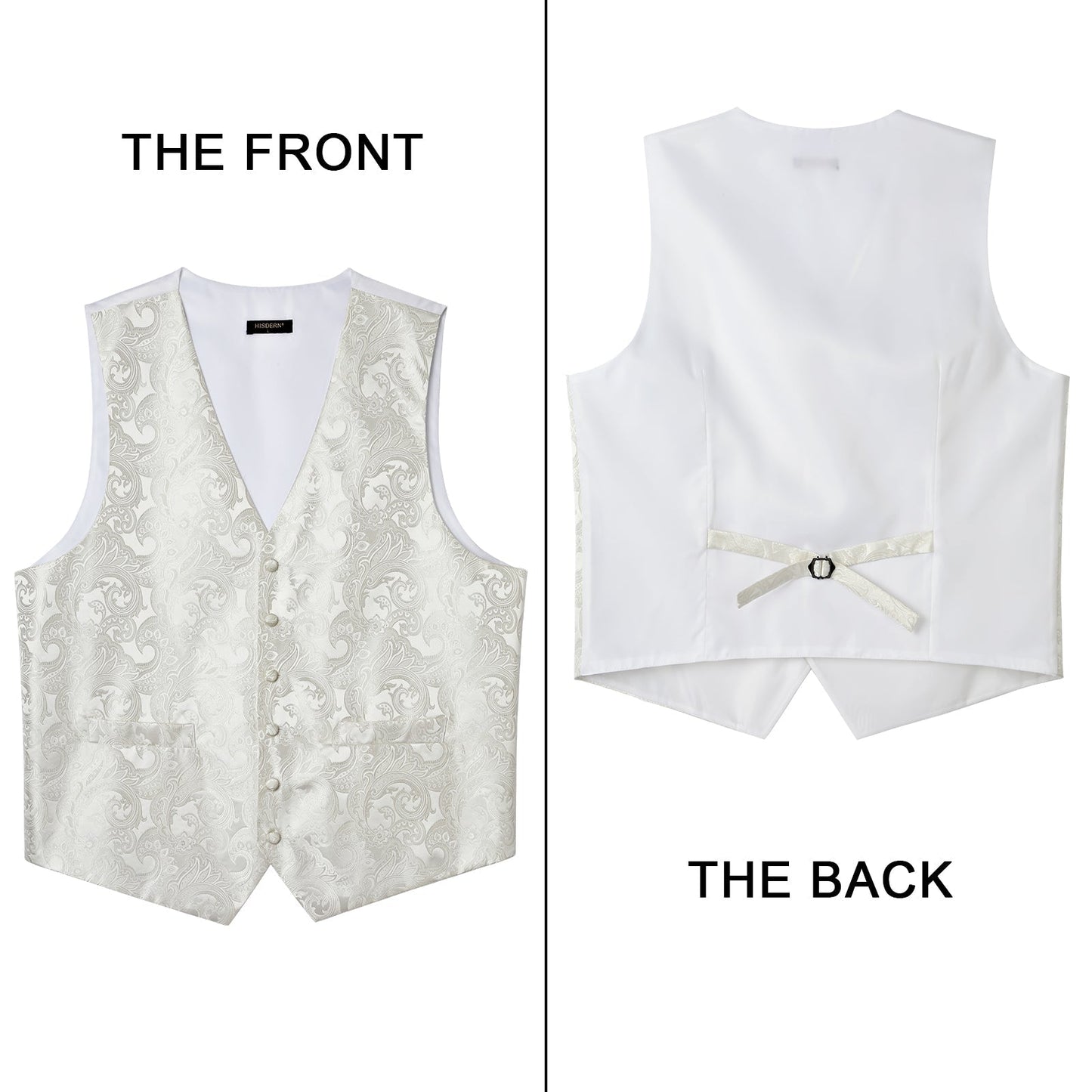 Hisdern Men's White Beige Vest Tie Set For Weddings