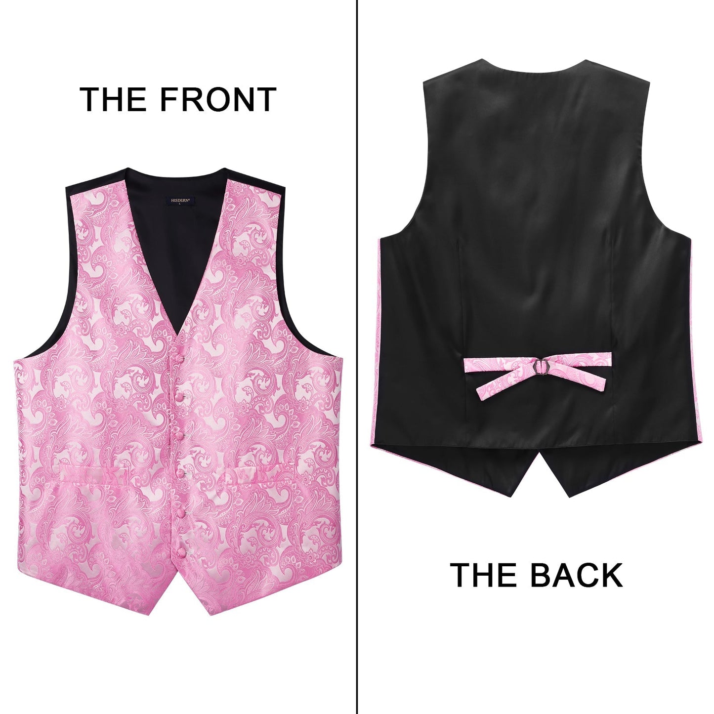 Hisdern Men's Pink Paisley Vest Tie Set For Weddings Anniversary