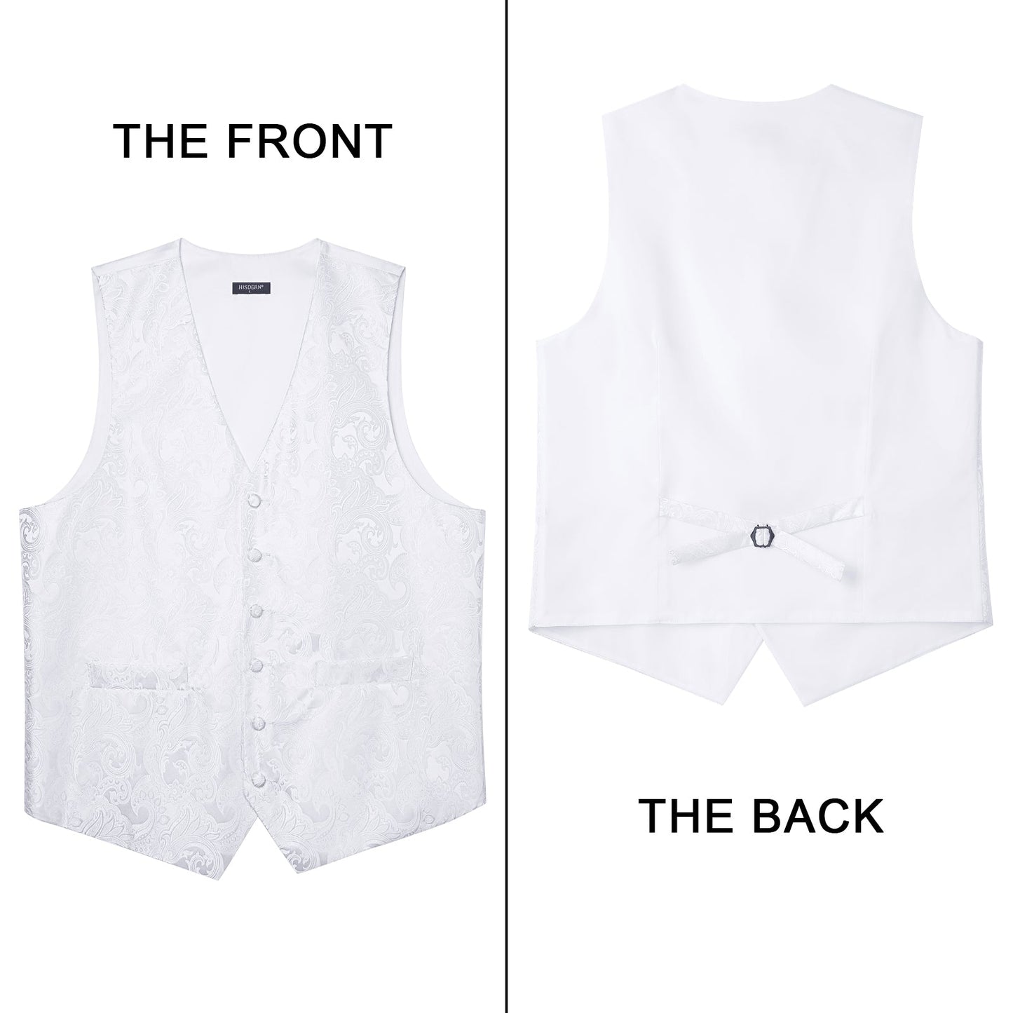 Hisdern Men's White Paisley Vest Tie Set For Weddings Anniversary