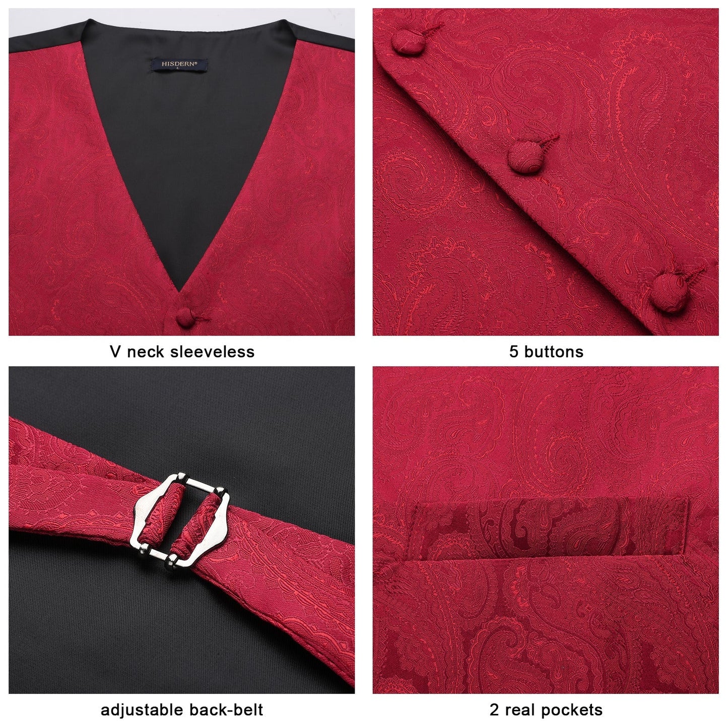 Hisdern Men's Burgundy Paisley Vest Tie Set For Weddings Anniversary