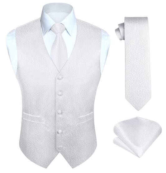 Hisdern Men's White Floral Vest Tie Set For Weddings Anniversary