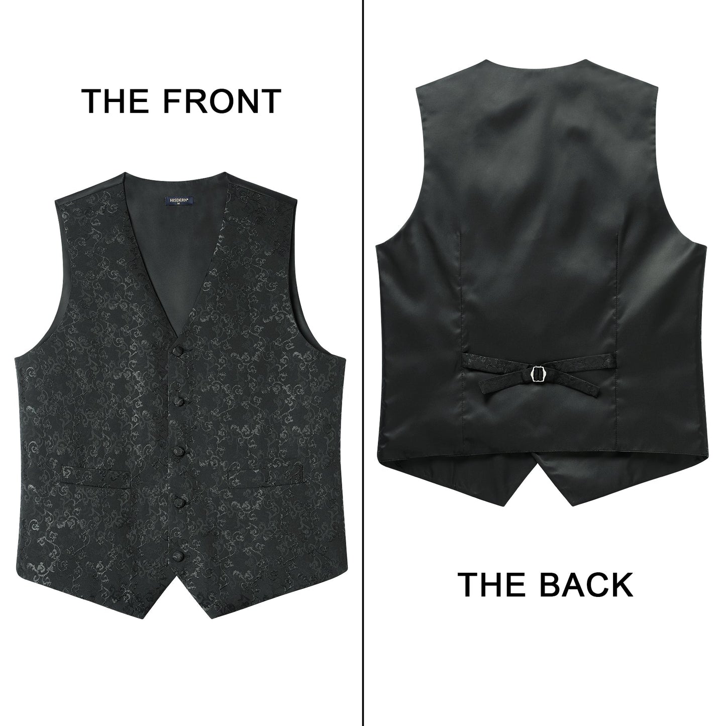 Hisdern Men's Black Floral Vest Tie Set For Weddings