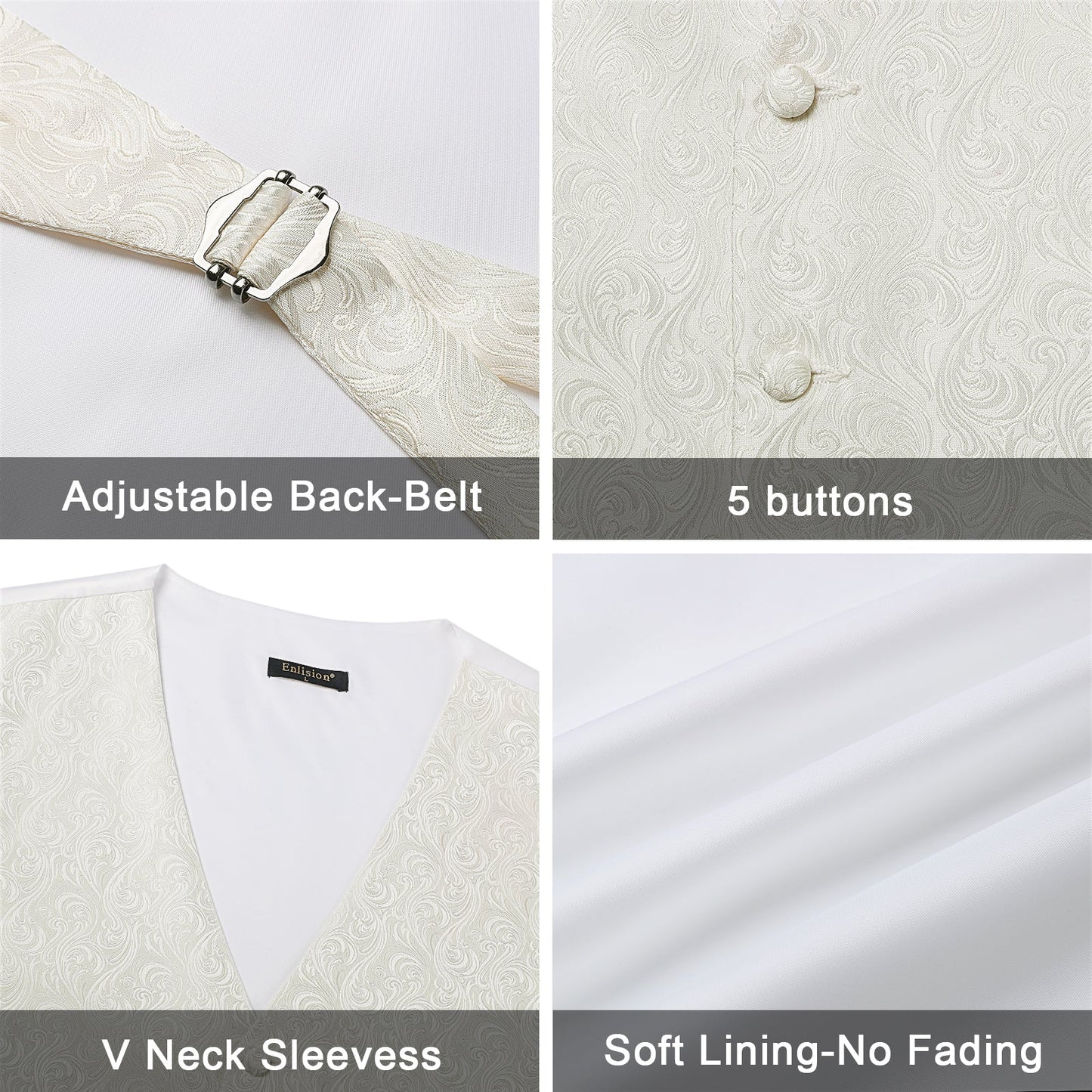 Hisdern Men's Beige Paisley Vest Tie Set For Weddings