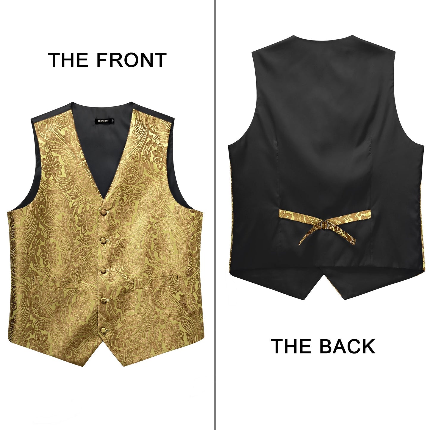 Hisdern Men's Gold Paisley Vest Tie Set For Weddings