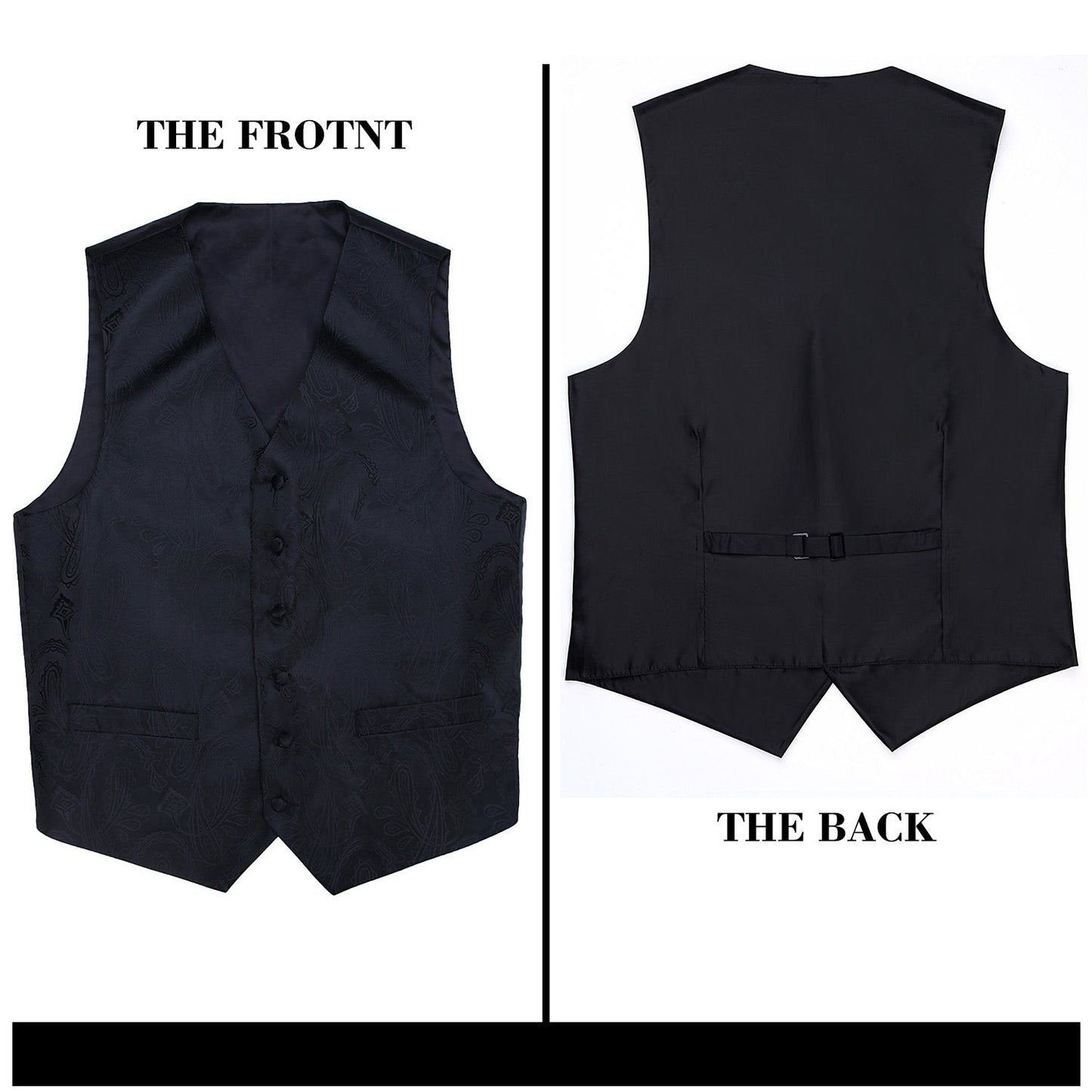 Hisdern Men's Black Paisley Vest Tie Set For Weddings