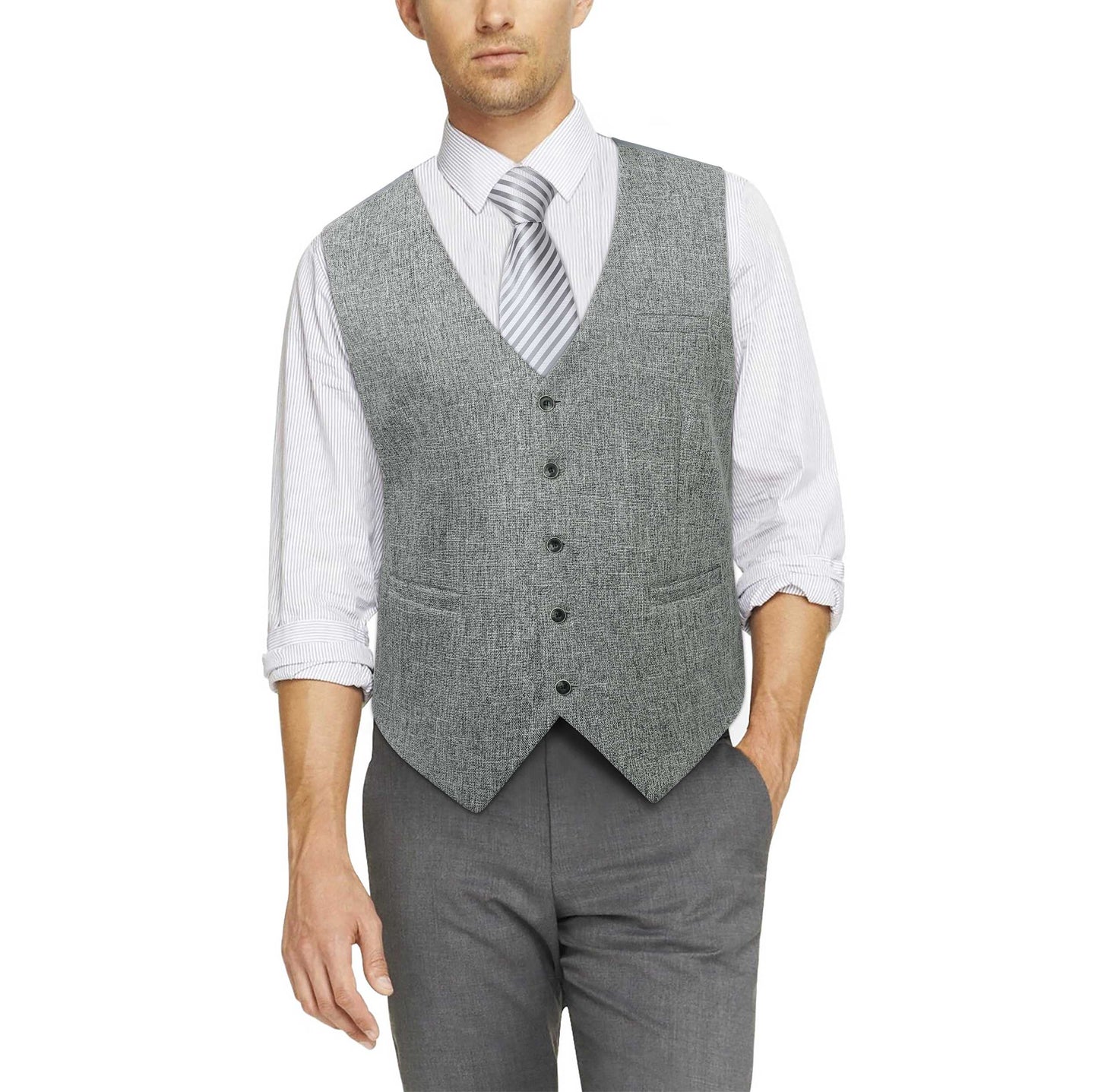 Hisdern Men's Light Grey Satin Suit Vest Formal Wear