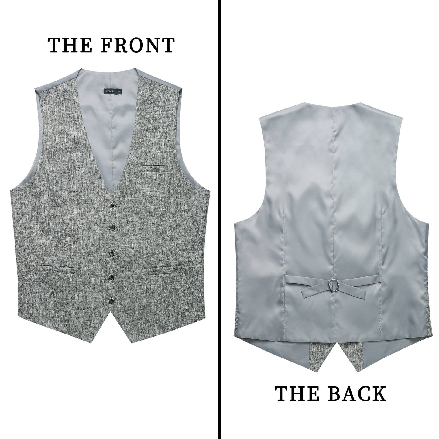 Hisdern Men's Light Grey Satin Suit Vest Formal Wear