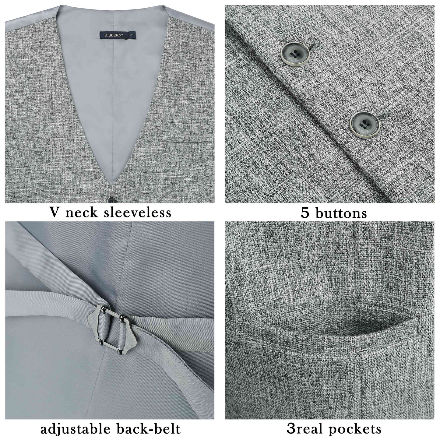 Hisdern Men's Light Grey Satin Suit Vest Formal Wear