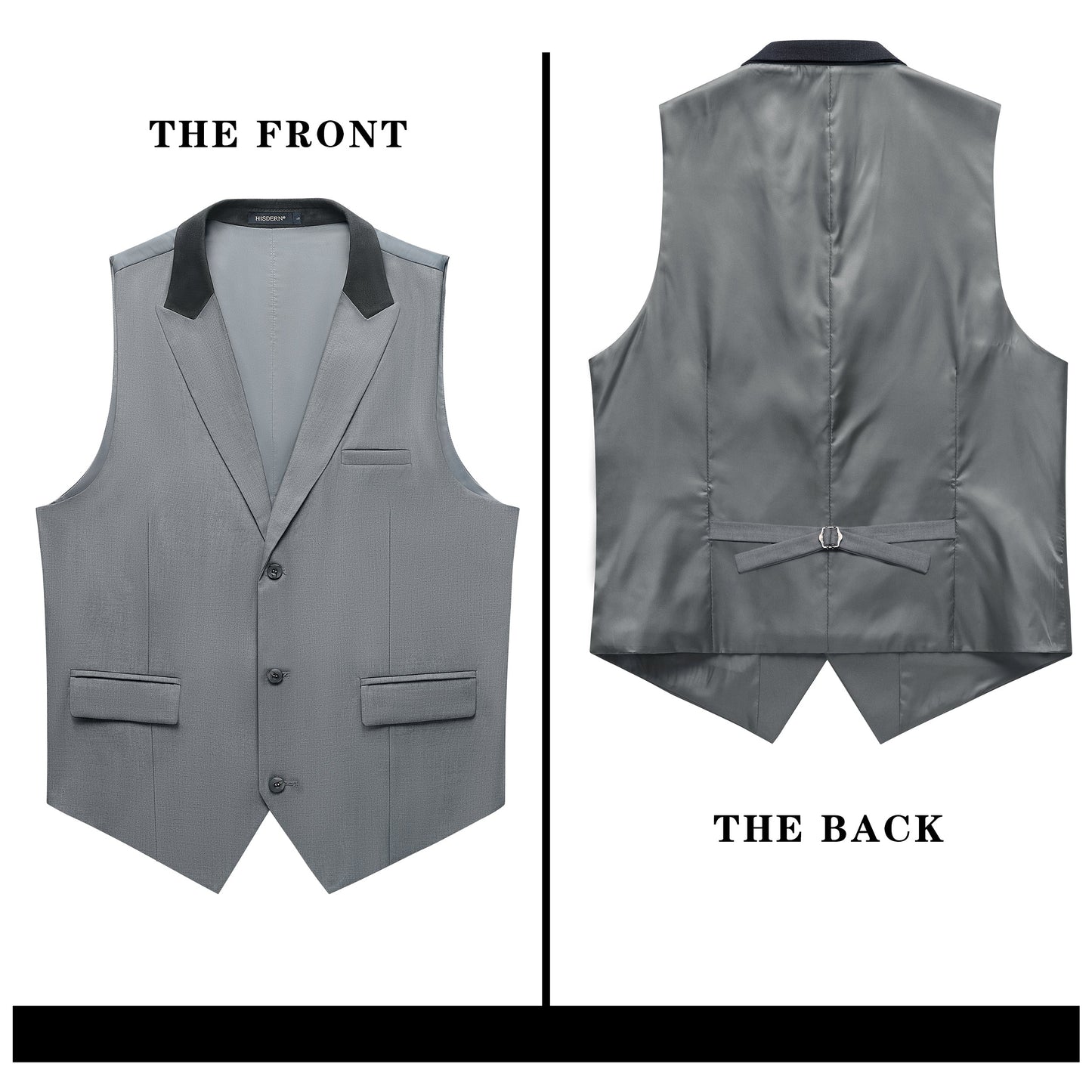 Hisdern Men's Light Grey Satin Suit Vest with Lapel Formal Wear