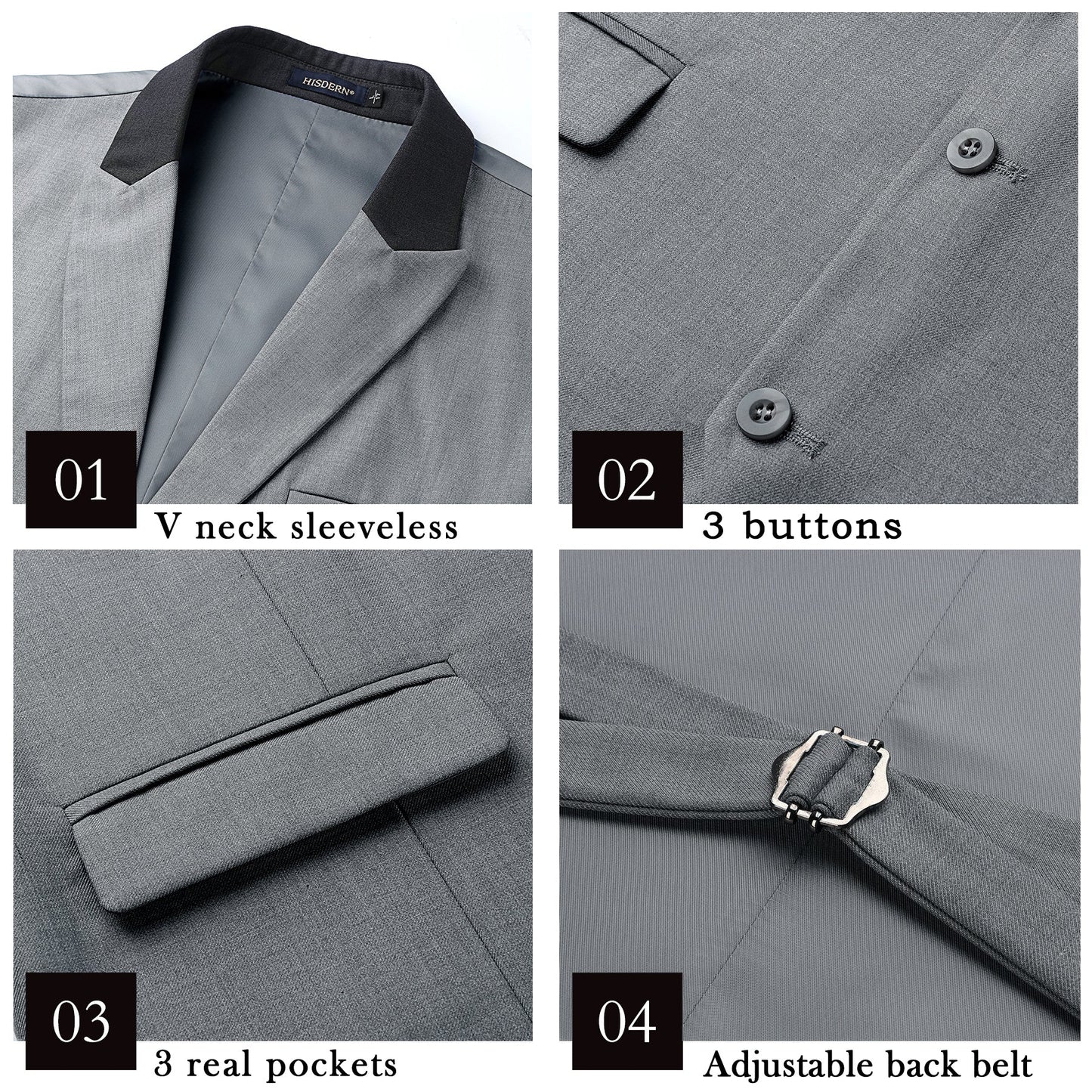 Hisdern Men's Light Grey Satin Suit Vest with Lapel Formal Wear