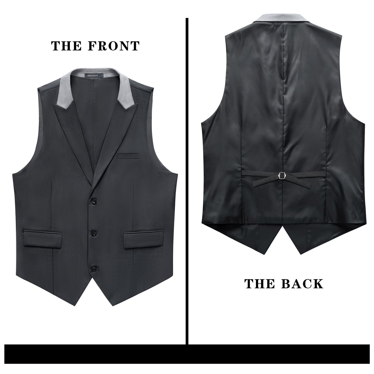 Hisdern Men's Charcoal Satin Suit Vest with Lapel Formal Wear